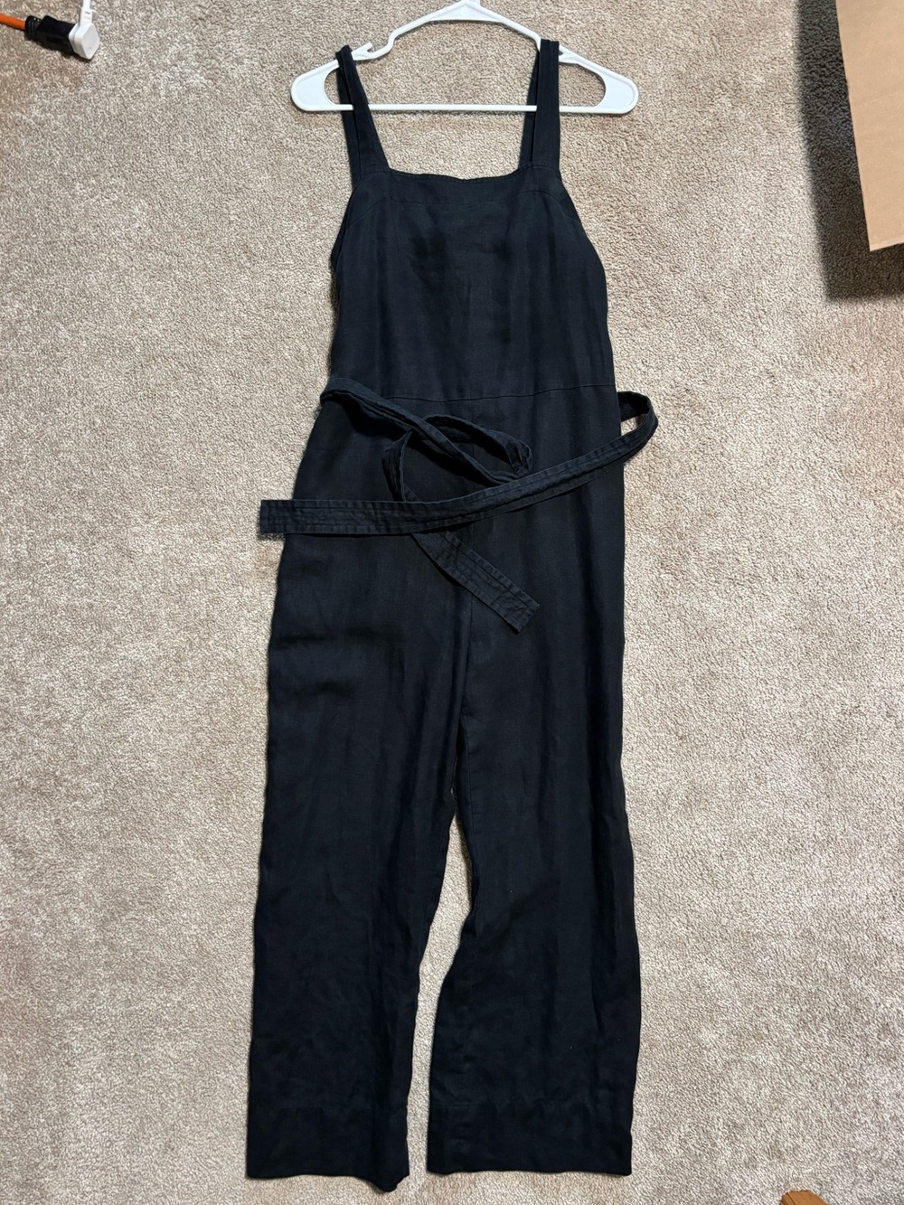 Everlane Black Linen Blend Wide‑Leg Jumpsuit with Waist Tie